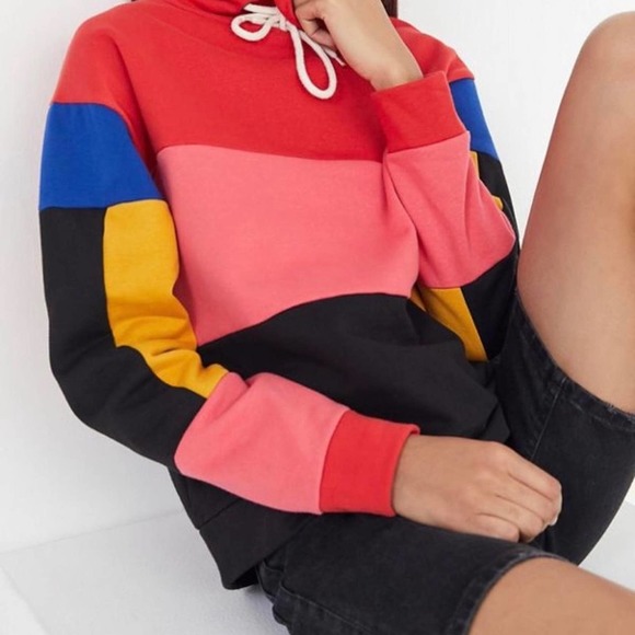 Urban Outfitters Colorblock Sweatshirt - Red, Pink, Blue, Yellow, Black - Picture 1 of 9